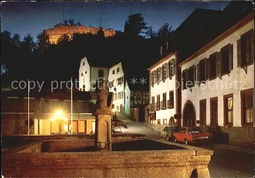 Lindenfels Odenwald Dorfbrunnen beleuchtete Burg Kat. Lindenfels