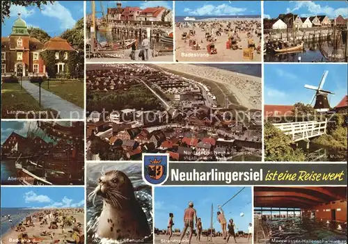 Neuharlingersiel Badestrand Windmuehle Landhaus Sielhopf Seehund Kat. Neuharlingersiel