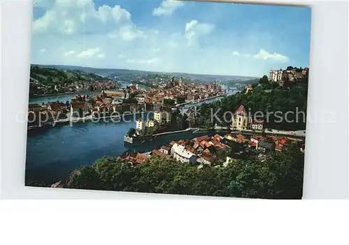 Passau Panorama Dreifluessestadt mit Inn Donau und Ilz Kat. Passau