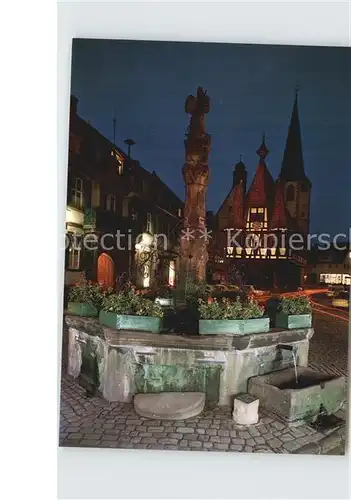 Michelstadt Rathaus aus dem Jahre 1484 Brunnen Nachtaufnahme Kat. Michelstadt