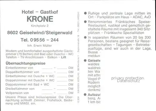 Geiselwind Hotel Krone Kat. Geiselwind