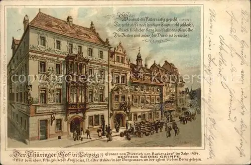 Leipzig Gaststaette Thueringer Hof Gedicht Litho Kat. Leipzig