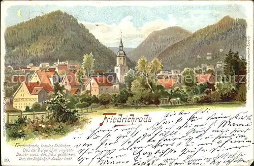 Friedrichroda Ortsansicht mit Kirche Gedicht Litho Kat. Friedrichroda