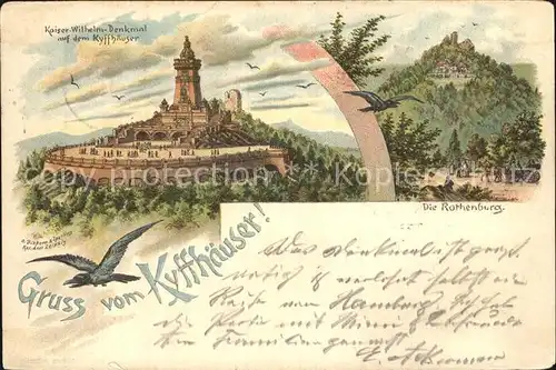 Kyffhaeuser Kaiser Wilhelm Denkmal Rabe Rotenburg Litho Kat. Bad Frankenhausen