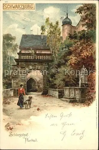 Schwarzburg Thueringer Wald Schlosshof Portal Litho Kat. Schwarzburg