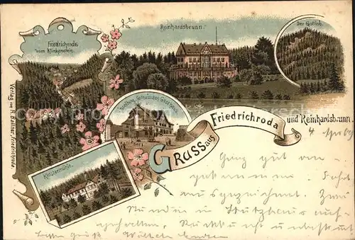 Friedrichroda Schloss Reinhardsbrunn Gottlob Klostermuehle Inselberg Gasthaus Litho Kat. Friedrichroda