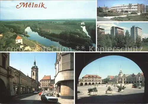 Melnik Tschechien Zusammenfluss von Moldau und Elbe Hochhaeuser Marktplatz Kirche Kat. Melnik