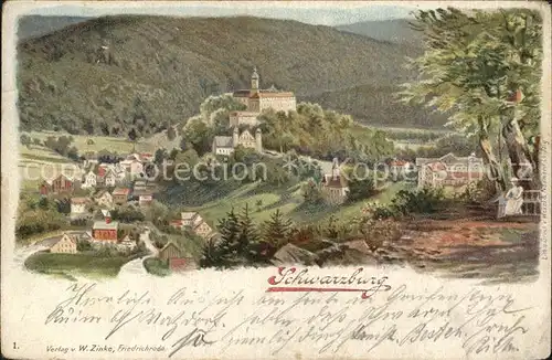 Schwarzburg Thueringer Wald Panorama Litho Kat. Schwarzburg