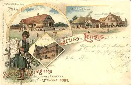 Leipzig Ansichten aus dem Dorf Saechsisch Thueringische Industrie und Gewerbe Ausstellung Litho Kat. Leipzig
