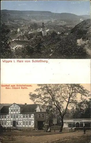 Wippra Panorama Blick vom Schlossberg Gasthof zum Schieferhause Kat. Wippra Kurort