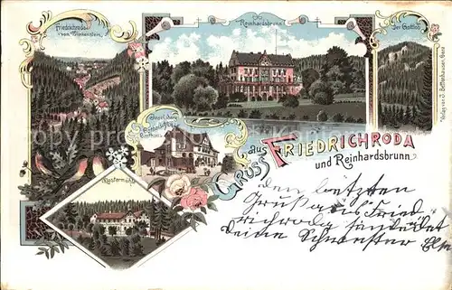 Friedrichroda Schloss Reinhardsbrunn Gottlob Inselsberg Gasthaus Klostermuehle Litho Kat. Friedrichroda