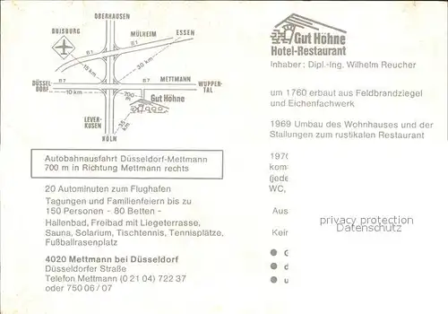 Mettmann Gut Hoehne Hotel Restaurant Kaminzimmer Zimmer Festtafel Kat. Mettmann