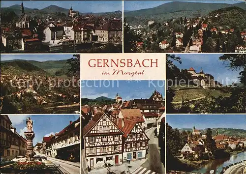 Gernsbach Teilansicht Panorama Brunnen Fachwerkhaeuser Kirche Schloss Kat. Gernsbach