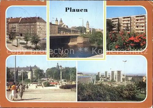 Plauen Vogtland Leninplatz Neue Elsterbruecke Seehaus Otto Grotewohl Platz Hochhaeuser am Bahnhof Kat. Plauen