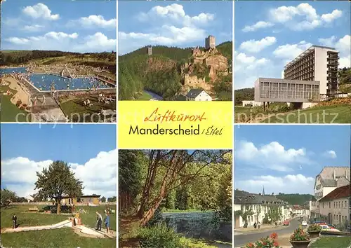 Manderscheid Eifel Schwimmbad Sanatorium LVA Burgweiher Ober und Niederburg Minigolf Ortsansicht Kat. Manderscheid