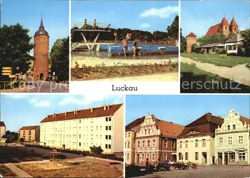 Luckau Niederlausitz Schwimmbad Nikolaikirche Markt Kat. Luckau Niederlausitz