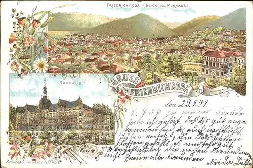 Friedrichroda Panorama Blick vom Kurhaus Litho Kat. Friedrichroda