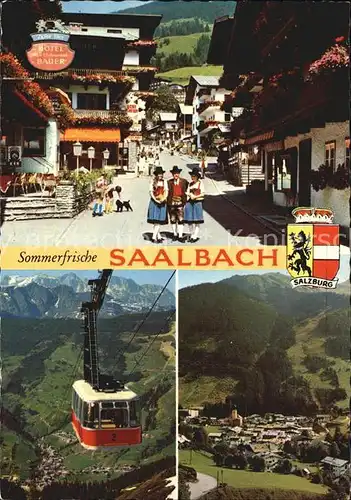Saalbach Hinterglemm Seilbahn Dorfplatz mit Trachtentraeger Teilansicht  Kat. Saalbach Hinterglemm