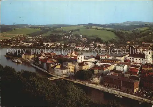 Passau Fliegeraufnahme mit Donau und Inn Kat. Passau