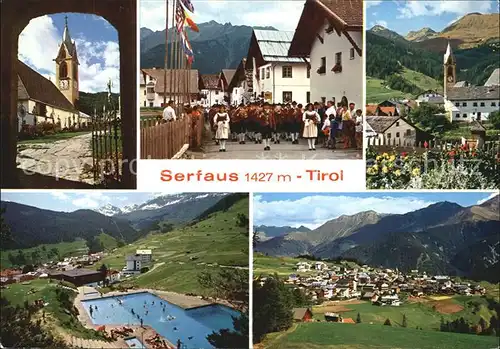 Serfaus Tirol Kirche Freibad Trachtenumzug  Kat. Serfaus