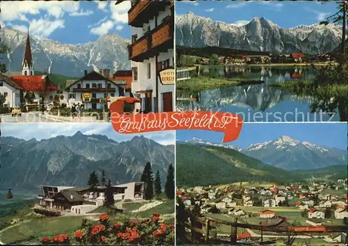 Seefeld Tirol Dorfstrasse gegen Wettersteingebirge Wildsee Dreitorspitze Rosshuette oefelkopf Kat. Seefeld in Tirol