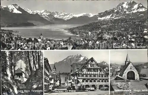 Kuessnacht Fliegeraufnahme Rigi Dorfplatz Pilatus Hohle Gasse Tellkapelle Kat. Kuessnacht