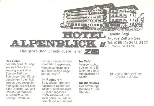 Zell See Hotel Alpenblick Aussenansicht Gaststube Brotzeit Kat. Zell am See