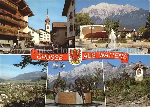 Wattens Kirche Teilansicht Brunnen Wegekreuz Kat. Wattens