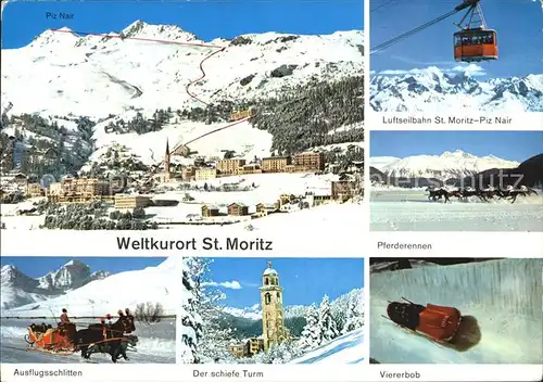St Moritz GR Panorama Seilbahn St Moritz Piz Nair Ausflugsschlitten Schiefer Turm Viererbob Kat. St Moritz