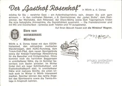 Woerth Donau Gasthof Rosenhof Gastraeume Kat. Woerth a.d.Donau