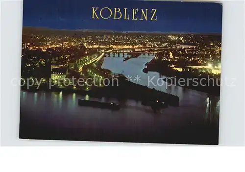 Koblenz Rhein Deutsches Eck bei Nacht Kat. Koblenz