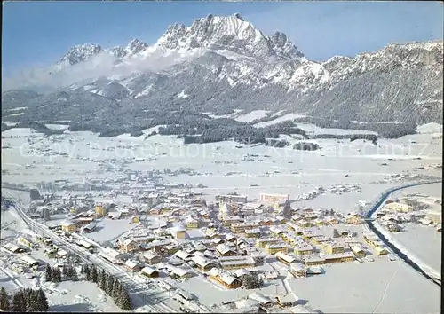 St Johann Tirol gegen Wilden Kaiser Winterpanorama Kaisergebirge Fliegeraufnahme Kat. St. Johann in Tirol