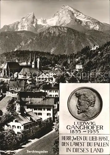 Berchtesgaden Ortsansicht mit Kirche Alpenblick Zum 100. Geburtstag Ludwig Ganghofers Kat. Berchtesgaden