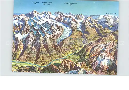 Goms VS Aletschgebiet Panoramakarte Kat. Muenster Geschinen