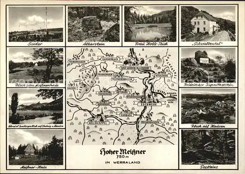 Hausen Witzenhausen Berggasthaus Hoher Meissner und Umgebung Landkarte Kat. Hessisch Lichtenau