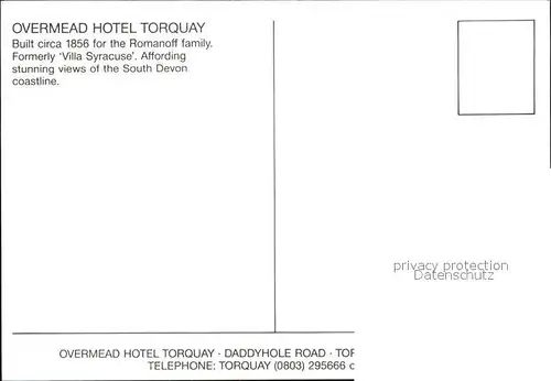 Torquay Torbay Overmead Hotel Zeichnung Kat. Torbay