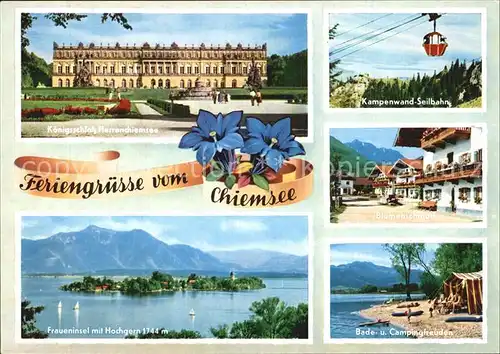 Chiemsee Koenigsschloss Herrenchiemsee Kampenwand Seilbahn Bade  und Campngplatz Fraueninsel Kat. Chiemsee