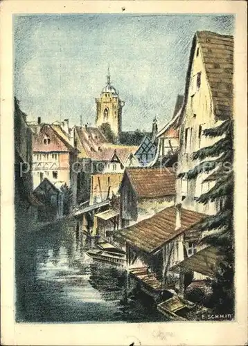 Kolmar Elsass Stadtansicht Lithographie Ernst Schmitt