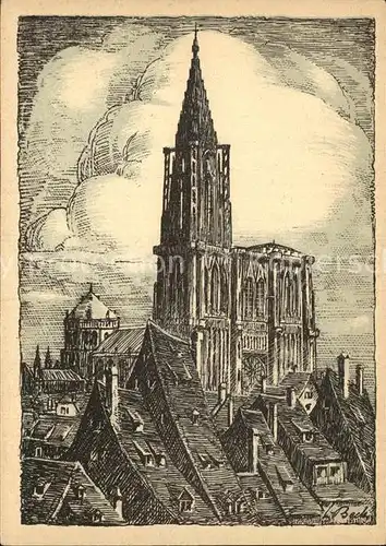 Strassburg Elsass Cathedrale Zeichnung  Kat. Strasbourg