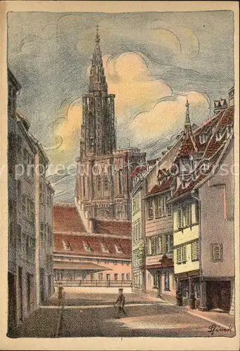 Strassburg Elsass Cathedrale Stadtansicht Kuenstlerkarte  Kat. Strasbourg