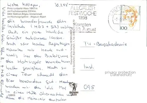 Prinz Luitpold Haus Fuchskar Nordspitze Madonna Hauptgipfel Kat. Bad Hindelang