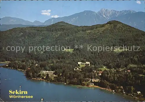 Sekirn Woerther See mit Hochobir Karawanken Alpenpanorama Fliegeraufnahme