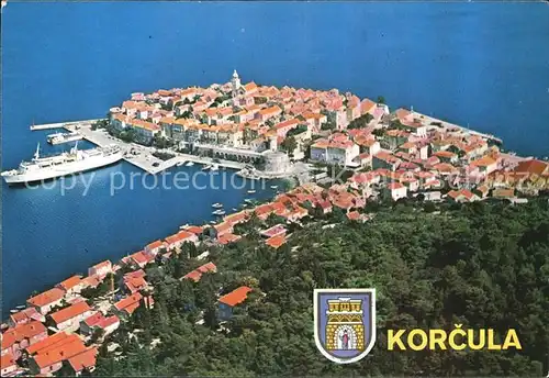 Korcula Hafen Altstadt Kuestenstadt Fliegeraufnahme Kat. Kroatien