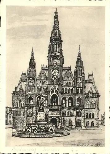 Reichenberg Liberec Rathaus nach einer Original Zeichnung von W. Riese Sudetenland Kuenstlerkarte / Liberec Nordboehmen /