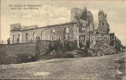 Herbecourt Kirche nach der Beschiessung Truemmer 1. Weltkrieg Kat. Herbecourt