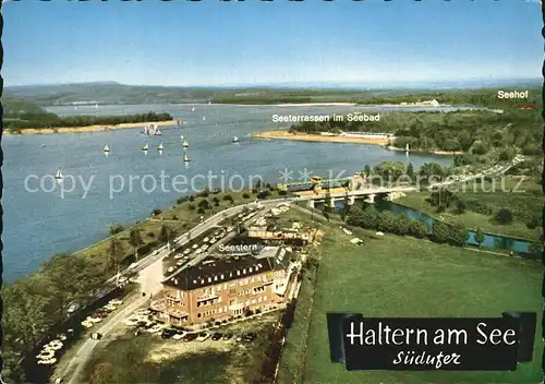 Haltern See Hotel Restaurant Seestern Seeterrassen im Seebad Suedufer Fliegeraufnahme