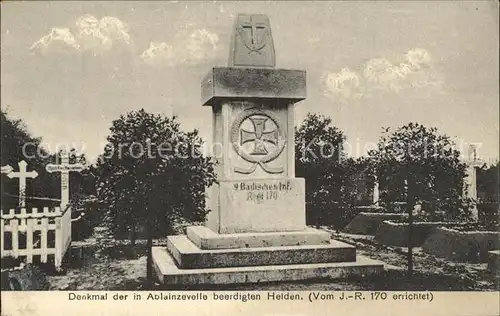 Ablainzevelle Denkmal beerdigte Helden Badische Infanterie Kat. Ablainzevelle