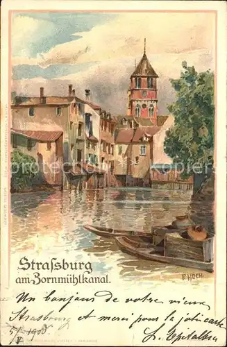 Strassburg Elsass Zornmuehlkanal Kuenstlerkarte E Hoch Lithographie Kat. Strasbourg