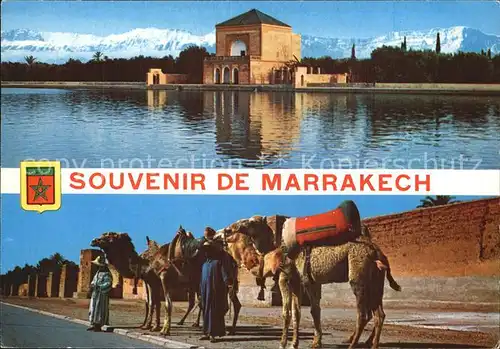 Marrakech Marrakesch Teilansicht mit Tempel und Kamelen Les Rempartes Kat. Marokko