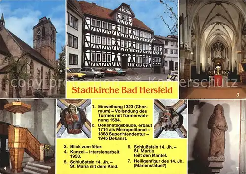 Bad Hersfeld Stadtkirche Dekanatsgebaeude Kanzel Altar Schlusstein Heiligenfigur Kat. Bad Hersfeld